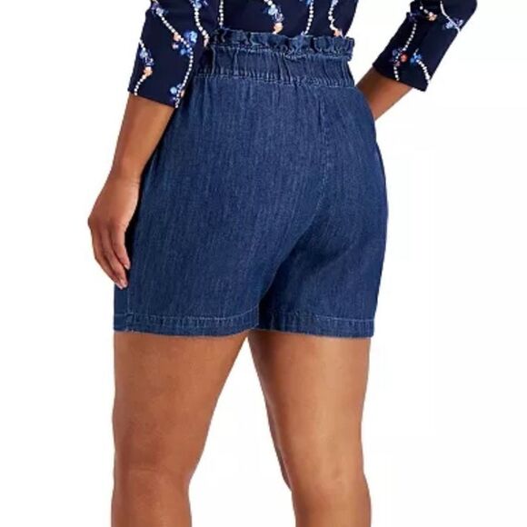 Charter Club Paper Bag Tie Waist Denim Shorts High Rise Medium Skylar Wash NWT - Picture 3 of 10